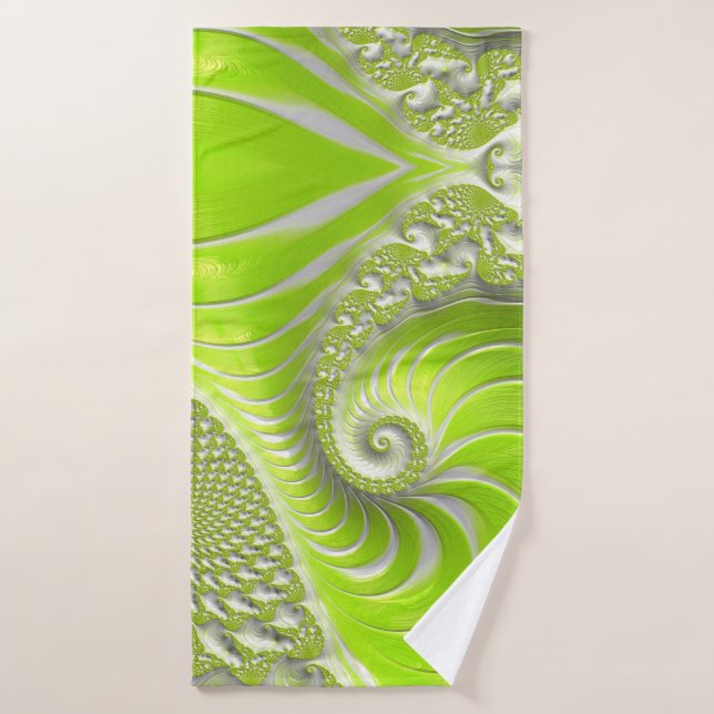 Abstrait  moderne Lime Green Spiral Fractal Motif (Serviette de bain)