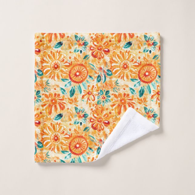 Abstrait Motif Sunny Orange Douche rideau (Gant de toilette)