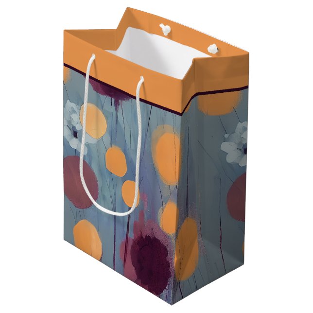 Abstrait orange et rose fleurs moyen sac cadeau (Devant Angle)