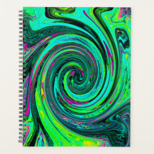 Abstrait Rétro Groovy Tourbillon Vert et Magenta