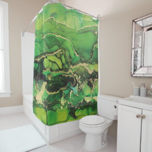 Abstrait rideau de douche en or noir vert