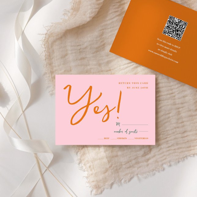 Abstrait rose orange couleurs fun mariage carte rs (Abstract pink orange fun colors wedding rsvp card)