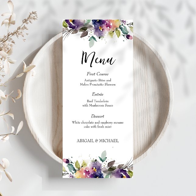 Abstrait Watercolor Floral Mariage Menu (Menu)