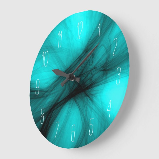 Abstraite Black Smoke - Turquoise Grande horloge (Angle)