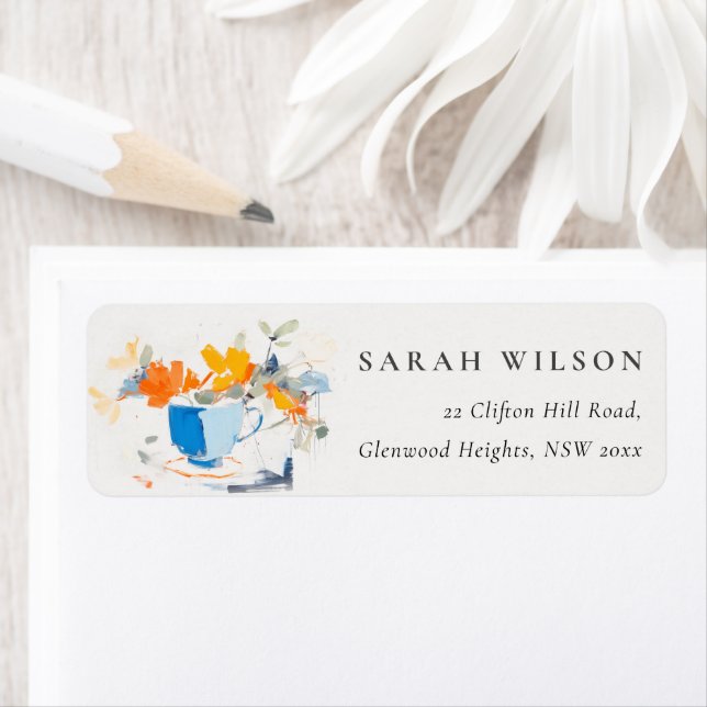 Abstraite moderne Yellow Blue Floral Tea Cup Adres (En situation)