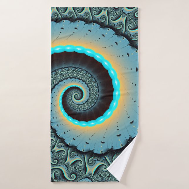 Abstraite spirale d'art fractal bleu turquoise ora (Serviette de bain)