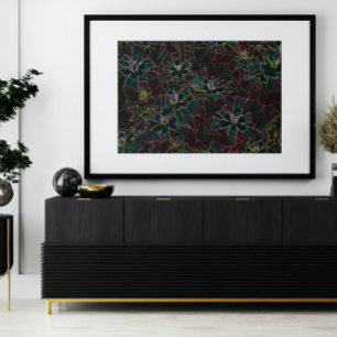 Abstrakte Kunst Leinwand, Leuchtende Neonblumen  Canvas Print