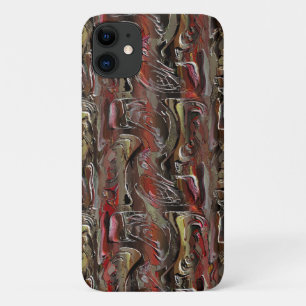 Abstrato entalhado em mogno e vermelho escuro iPhone 11 case