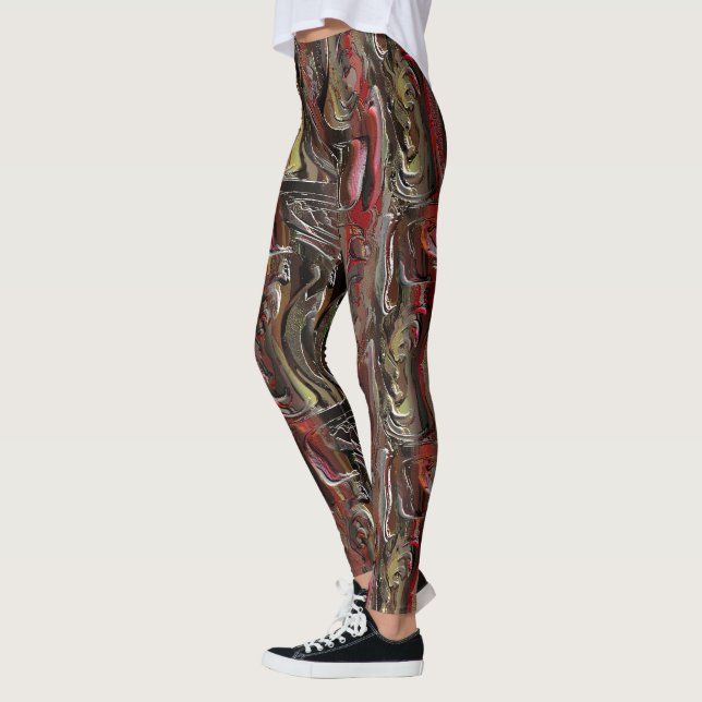Abstrato entalhado em mogno e vermelho escuro leggings (Left)