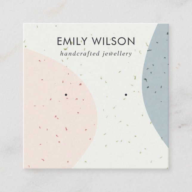 ABSTRCT CERAMIC BLUSH GREY STUD EARRING DISPLAY SQUARE BUSINESS CARD (Front)