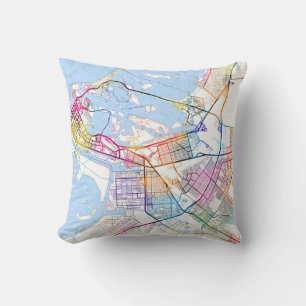 Abu Dhabi United Arab Emirates City Map Throw Pillow