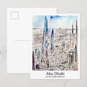 Abu Dhabi Watercolor Art Travel Illustration Postcard
