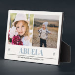 ABUELA Grandchildren 2 Photo BLUE GRAY HEARTS  Plaque<br><div class="desc">Create the perfect sweet keepsake for grandma or "mom just promoted to grandma" for Christmas or Grandparent's day with this amazing design using two (2) of your favourite photos and ABUELA appears along the bottom in delicate grey blue lettering with little grey hearts. Perfect gift idea to announce pregnancy with...</div>