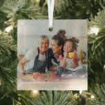 Abuela Script Overlay | We Love You Glass Ornament<br><div class="desc">This simple and sweet ornament says "We Love you Abuela" in trendy, modern typefaces with a charming heart and a spot for names. Minimal one photo template of your favourite photo of grandma and her grandchild or grandchildren for a gift anyone would love. Perfect for Mother's Day, her birthday or...</div>