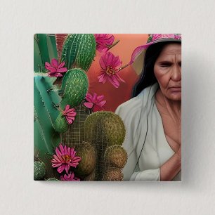 Abuela Surreal Floral Digital Art 2 Inch Square Button
