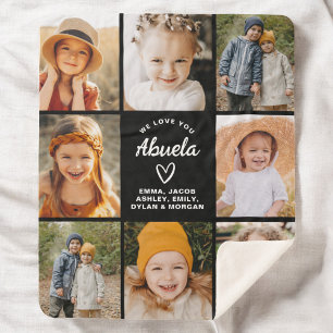 Abuela We Love you Heart Modern Photo Collage Sherpa Blanket