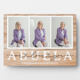 Abuela We Love You Heart Script 3 Photo Gift Plaque