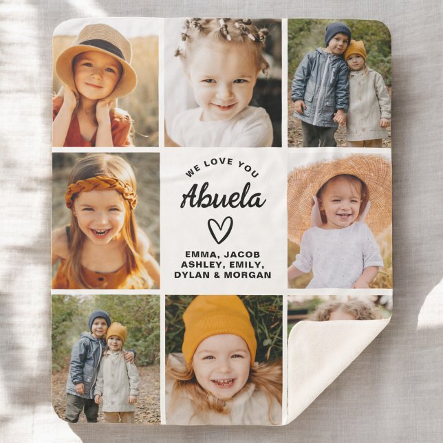 Abuela We Love you Hearts Modern Photo Collage Sherpa Blanket (Creator Uploaded)