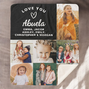 Abuela We Love you Hearts Modern Photo Collage Sherpa Blanket
