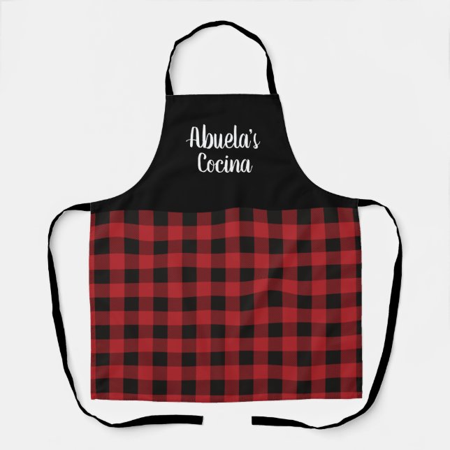 Abuela's Cocina Buffalo Plaid Red Baking Grandma Apron (Front)