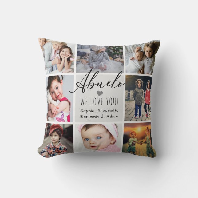 Abuelo We Love You Photo Collage Throw Pillow (Front)
