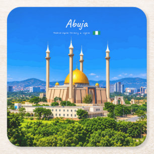 Abuja, Nigeria - National Mosque Golden Dome Square Paper Coaster