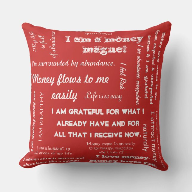 Abundance Affirmation Throw cusion Pillow (Front)