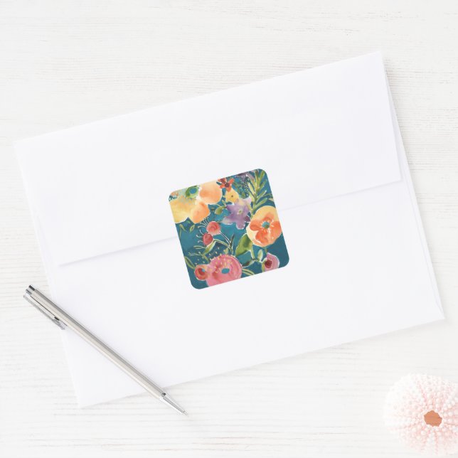 Abundant Florals I Square Sticker (Envelope)