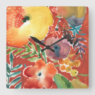 Abundant Florals III Square Wall Clock
