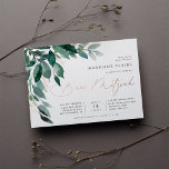 Abundant Foliage | B'nai Mitzvah<br><div class="desc">Elegant b'nai mitzvah invitation features watercolor eucalyptus leaves and green foliage cascading from the upper left corner,  embellished with rose gold foil accents. Personalize with your temple ceremony and celebration details aligned at the right. Cards reverse to solid forest green.</div>