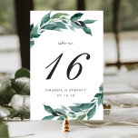 Abundant Foliage Table Number Card<br><div class="desc">Elegant botanical table number cards feature sprays of vibrant green botanical leaves surrounding your table number,  event date and additional custom text. Design repeats on reverse side. Coordinates with our Abundant Foliage wedding and event collection.</div>