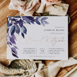 Abundant Foliage | Violet Botanical Bar Mitzvah<br><div class="desc">Elegant gender neutral bar mitzvah invitation features blue and purple watercolor leaves and foliage cascading from the upper left corner,  embellished with rose gold foil accents. Personalize with your temple ceremony and celebration details aligned at the right.</div>
