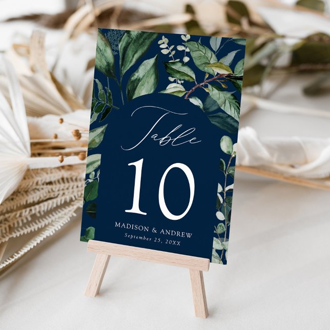 Abundant Greenery Arch Navy Personalized Wedding Table Number (Creator Uploaded)