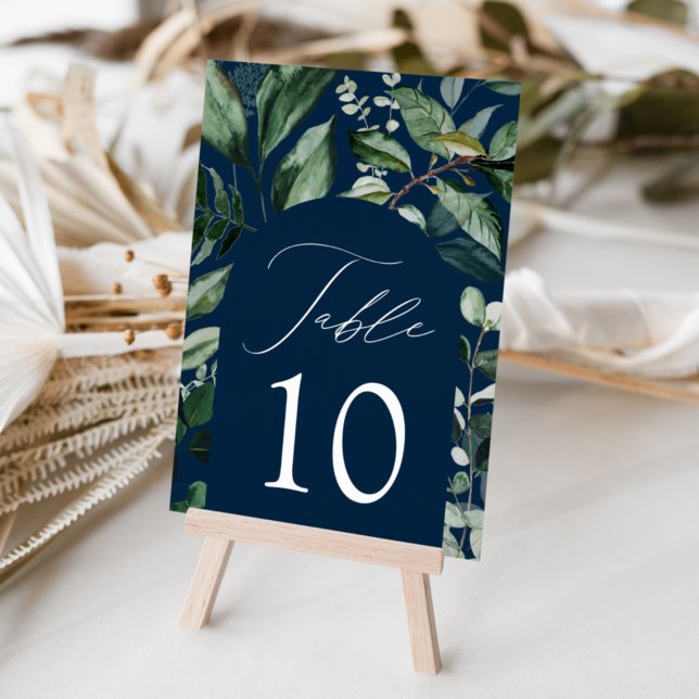 Abundant Greenery Arch Navy Wedding Table Number (Creator Uploaded)