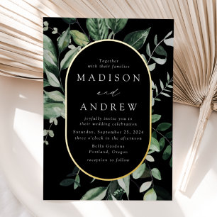 Abundant Greenery Black and Gold Oval Wedding