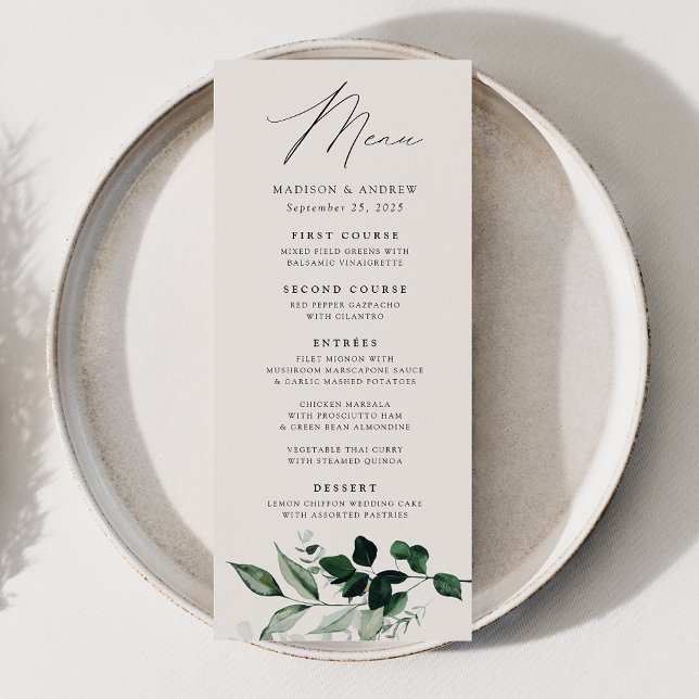 Abundant Greenery Cream Dinner Wedding Menu (Creator Uploaded)