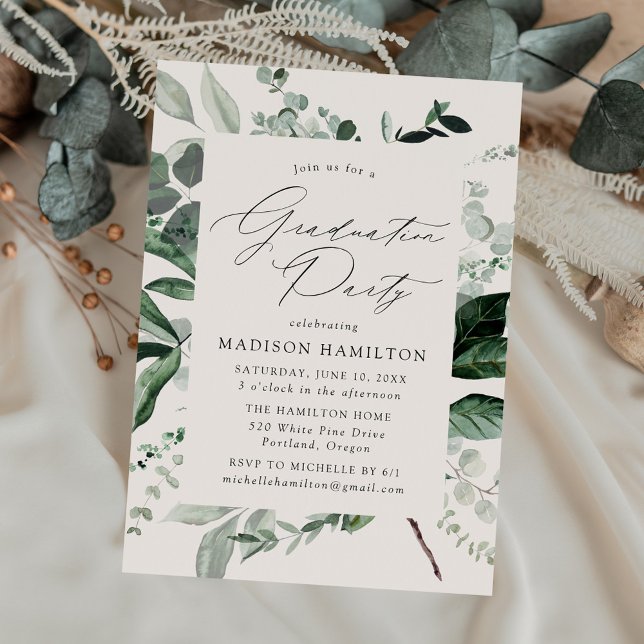 Abundant Greenery Cream Graduation Party Invitation (Creator Uploaded)