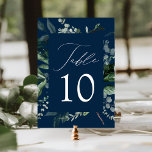 Abundant Greenery Navy Wedding Table Number Card<br><div class="desc">Elegant, botanical wedding table cards featuring the table number nestled in a rectangular frame surrounded by eucalyptus, ferns, and other rich greenery with a navy background. Personalize the number for each table card and add it to your cart. The 5x7 table numbers were designed to coordinate with our Abundant Greenery...</div>