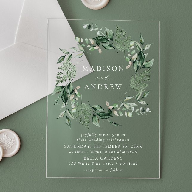 Abundant Greenery Wreath Wedding Acrylic Invitations (Creator Uploaded)