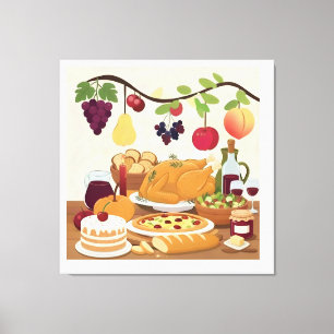 Abundant Holiday Feast: Autumn Celebration Illustr Canvas Print