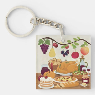 Abundant Holiday Feast: Autumn Celebration Illustr Keychain