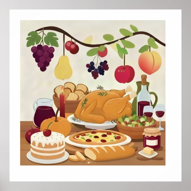 Abundant Holiday Feast: Autumn Celebration Illustr Poster (Front)