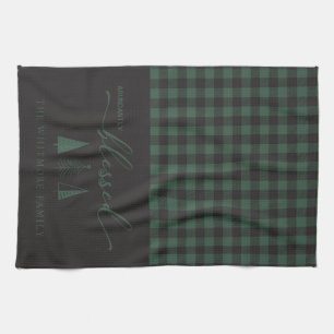 Abundantly Blessed Black Green Buffalo Plaid Kitchen Towel