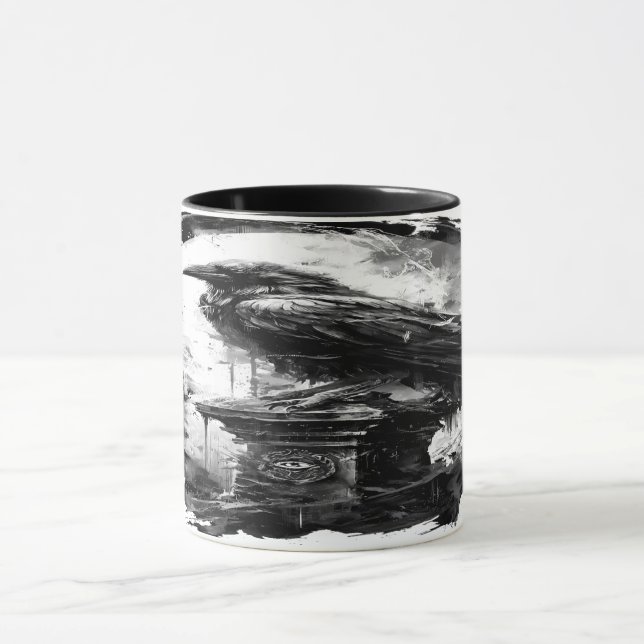 Abyssal Gaze Heavy Metal Raven Skull Mug (Center)
