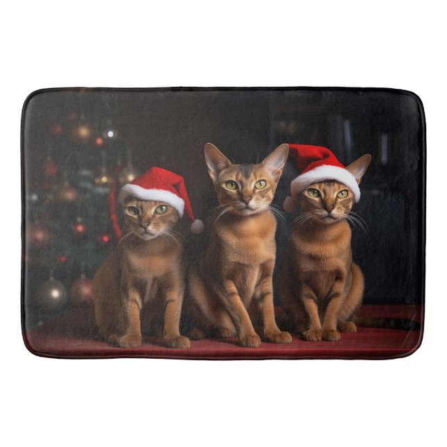 Abyssinian by the Fireplace Christmas Bath Mat (Front)