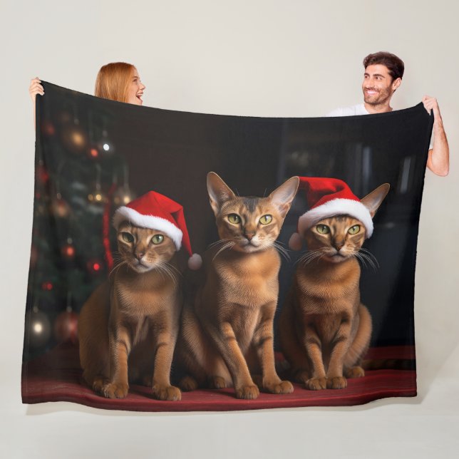 Abyssinian by the Fireplace Christmas Fleece Blanket (In Situ)