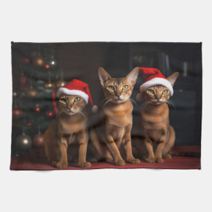Abyssinian by the Fireplace Christmas Kitchen Towel