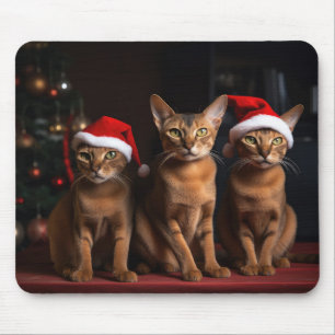 Abyssinian by the Fireplace Christmas Mouse Pad