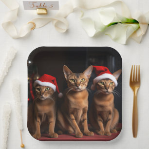 Abyssinian by the Fireplace Christmas Paper Plate