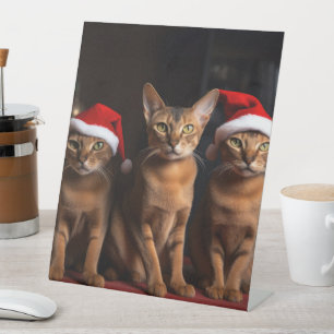 Abyssinian by the Fireplace Christmas Pedestal Sign